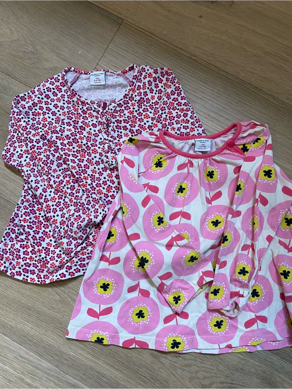 Polarn O. Pyret Pink and Yellow Floral Girls Tops - Two Pack